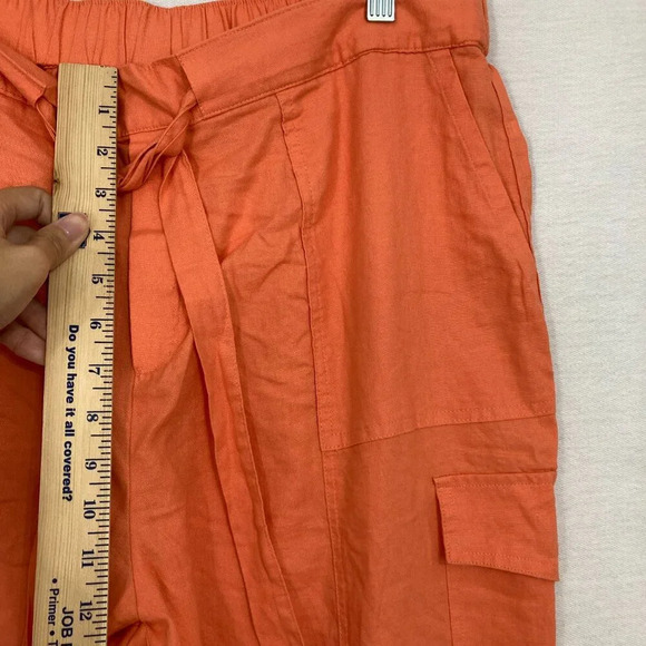 New New York & Company Orange Linen Blend Cargo Tie Front Pull-on Pants XL - Picture 8 of 11